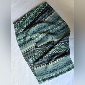 J. Jill Fair Isle knit infinity scarf in shades of blue, green, grey, and cream